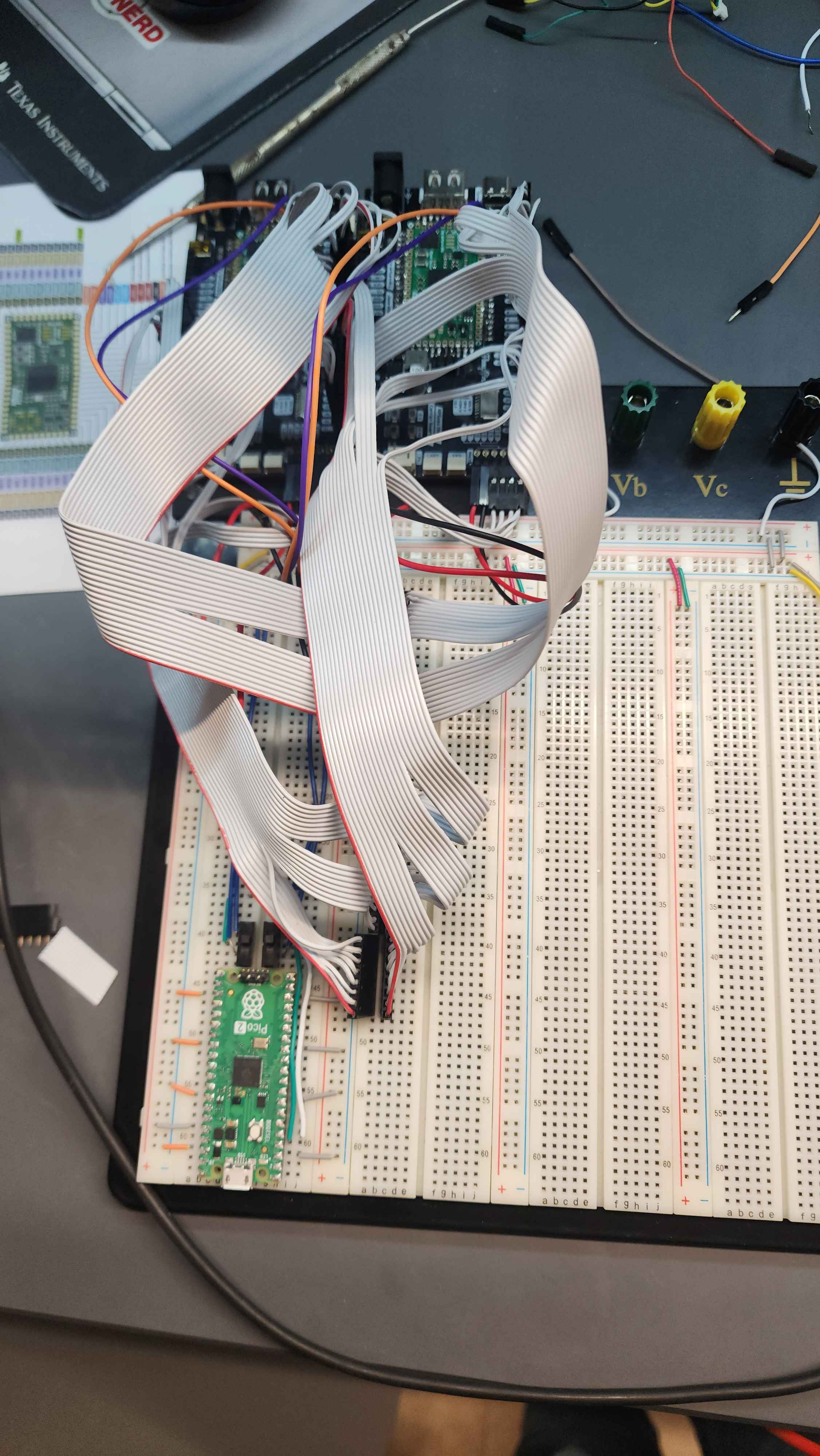 the fully assembled breadboard with all ribbon cables